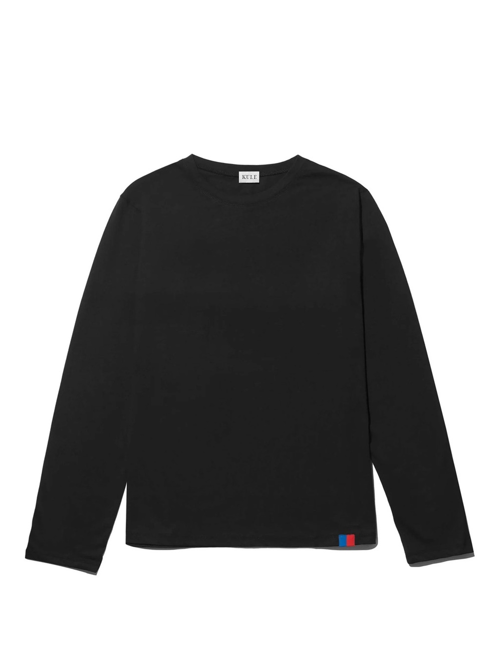 KULE Black Crewneck Long-Sleeve Sweater with Tricolor Tab